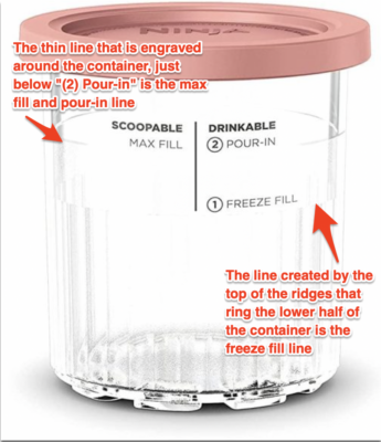 the freeze fill max fill and pour in lines are here on the Ninja Creami containers